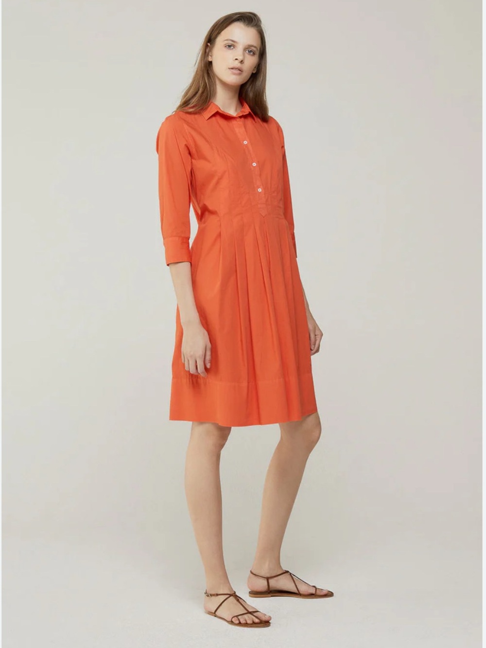 Rosso35 Orange Pleat-Detailed Midi Short-Dress.
